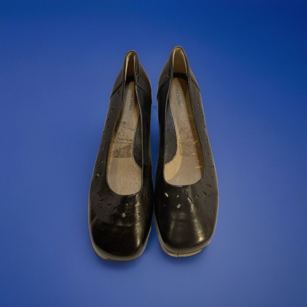 Josef Seibel Women Black Leather Loafers Size 10 Classic Basic Office Work Comfy